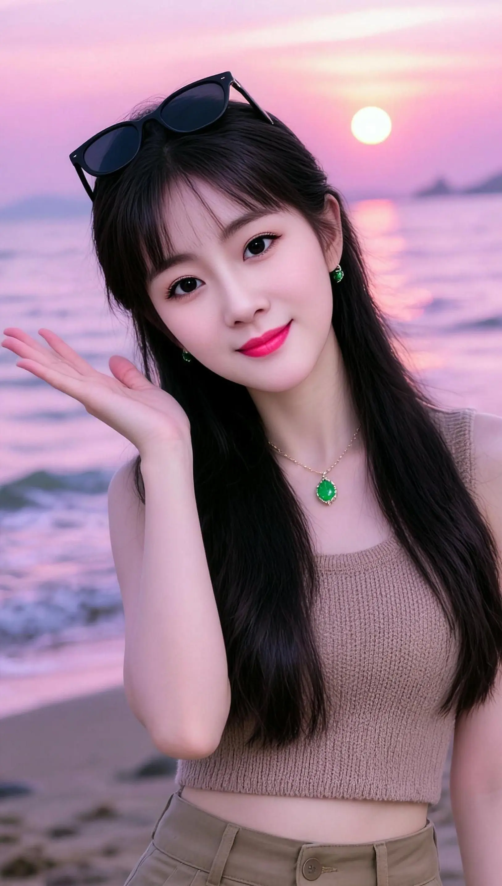 AI海滨落日自拍 ai创作