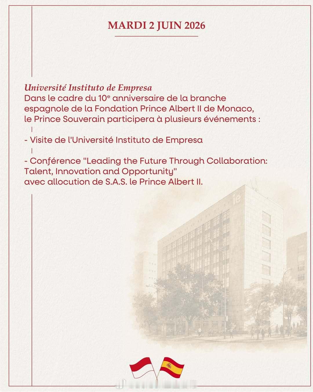 之前说过的，摩纳哥亲王夫妇将访问西班牙（网页链接），🇲🇨王室出了行程表。6月