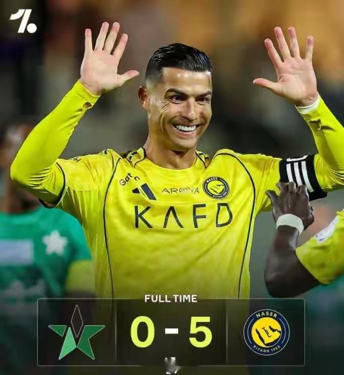 沙特联补赛，利雅得胜利客场5-0大胜纳杰马。C罗点射破门并助攻马内，完成传射；伊
