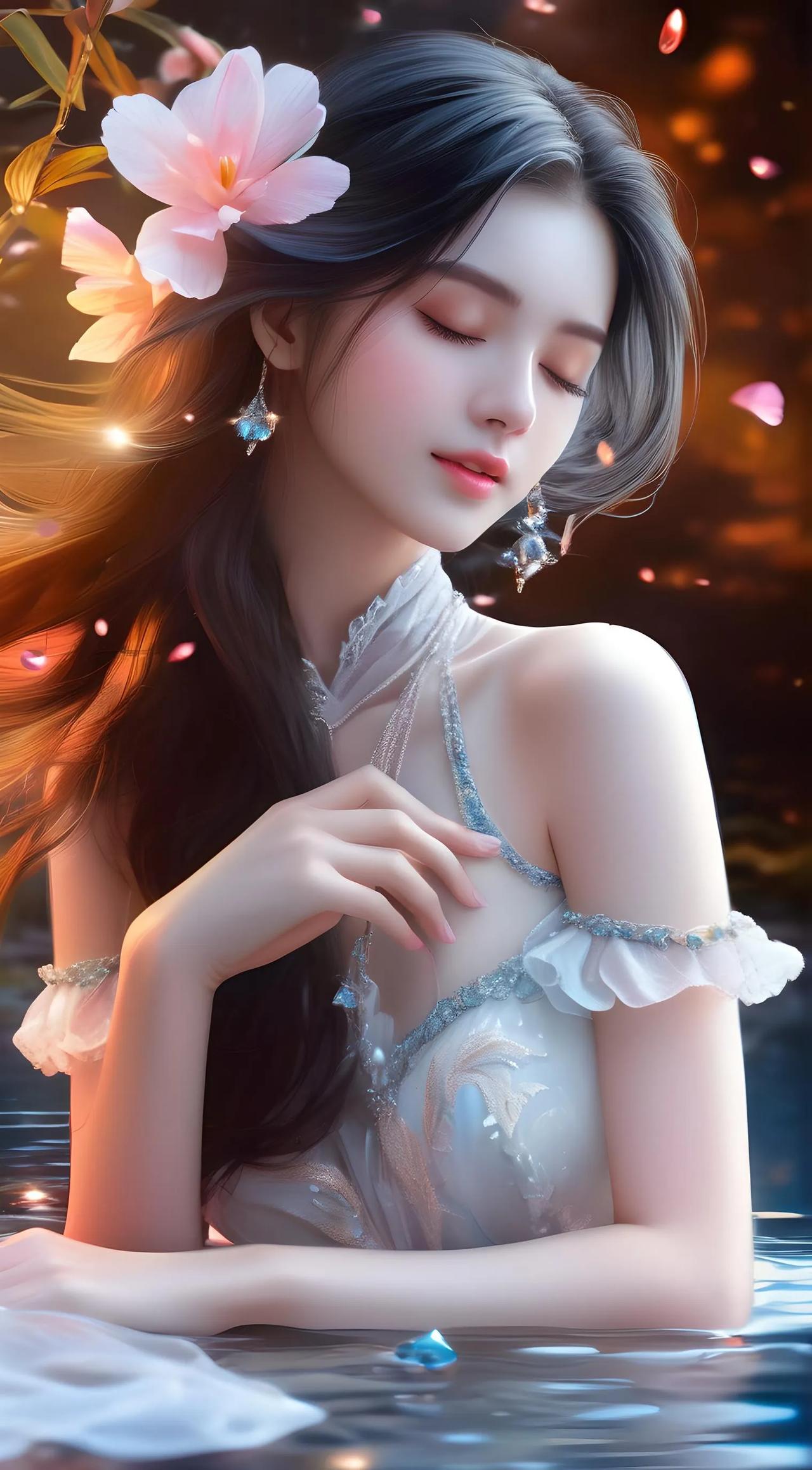 粉黛轻纱映水波，红颜似雪舞翩跹。#全网美图来袭# #分享佳人靓图# #欣赏美图佳