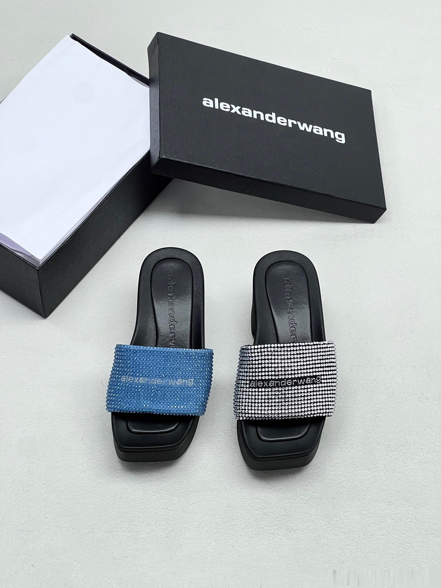 Alexander Wang aw carter亚历山大王方头烫钻厚底拖鞋Jen