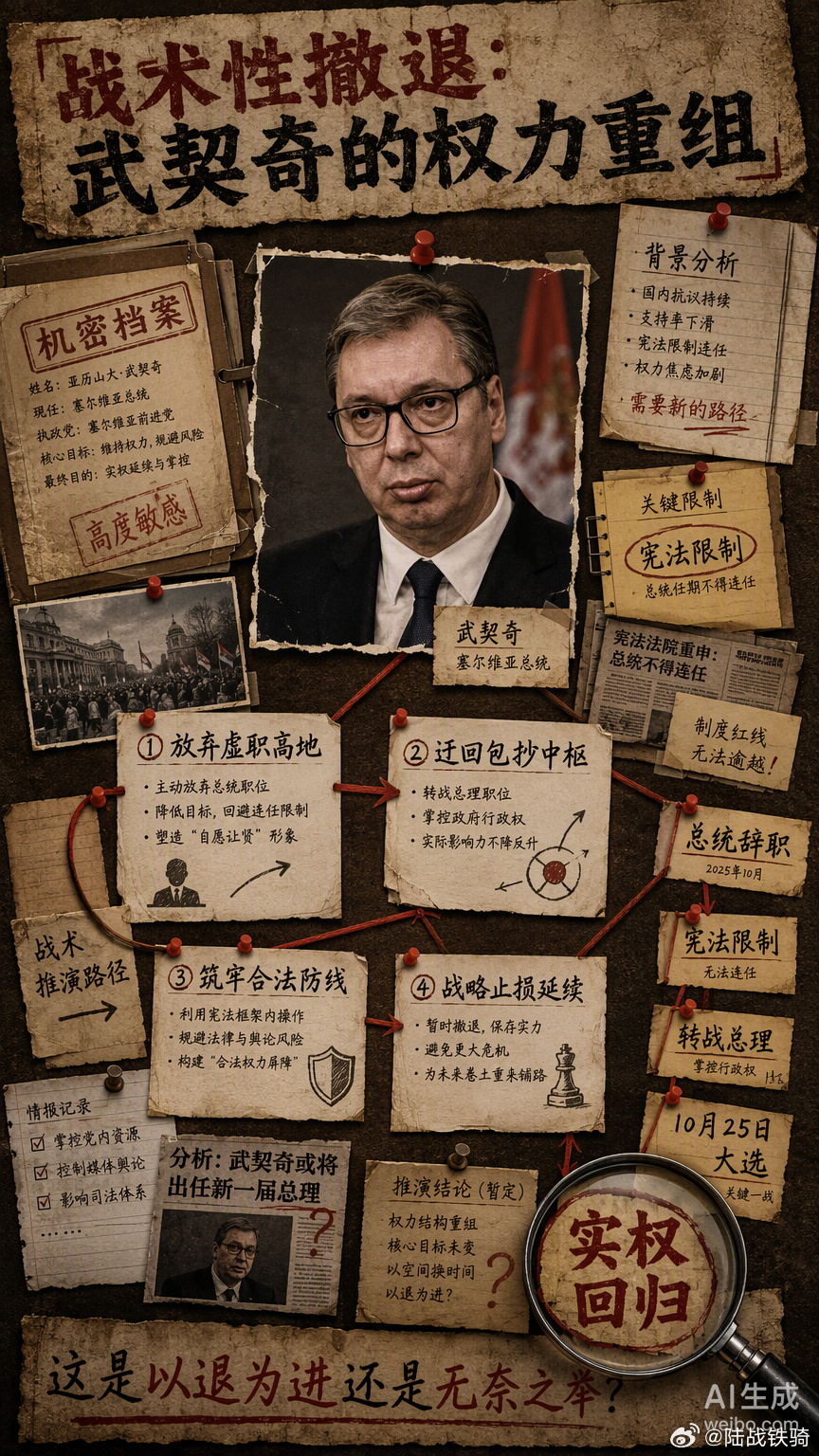 武契奇这一手辞职，本质上是一次精准的战术性撤退。塞尔维亚宪法给总统任期划了红线，