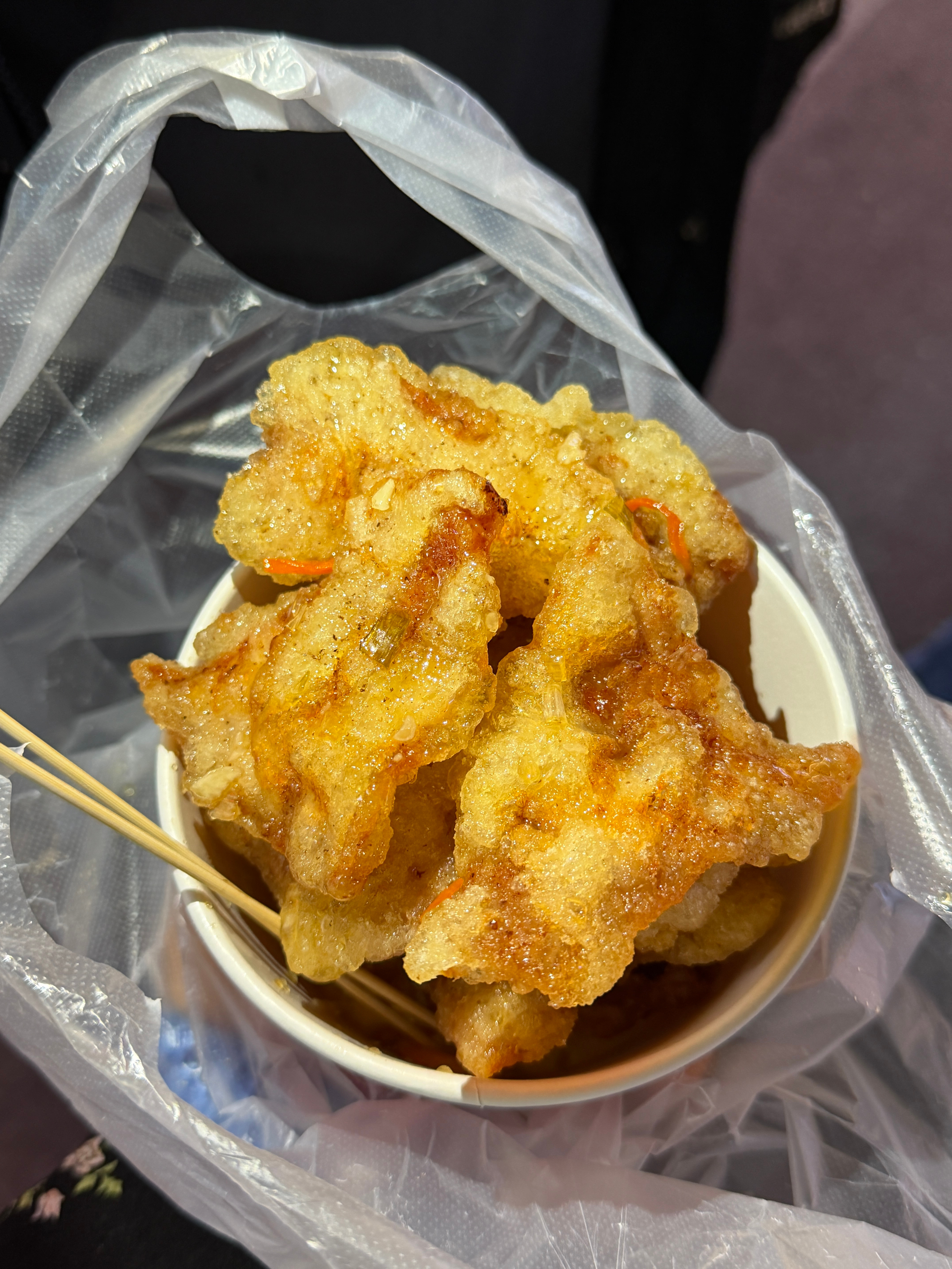一顿夜市结束国庆假期，老三样，今天没点爆肚，锅包肉 烤冷面和烤鱿鱼爪，烤冷面多醋