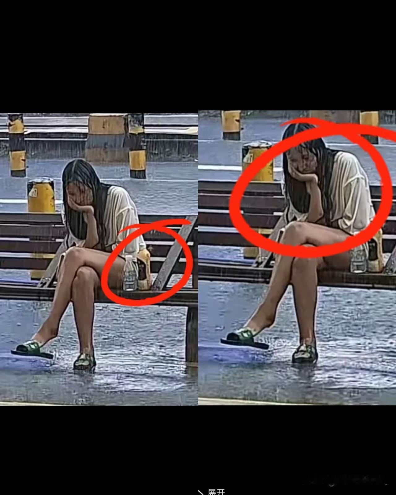 惠州这场大雨，无意间撞见了成年人藏不住的脆弱。一位姑娘独自坐在街头长椅上，任由大