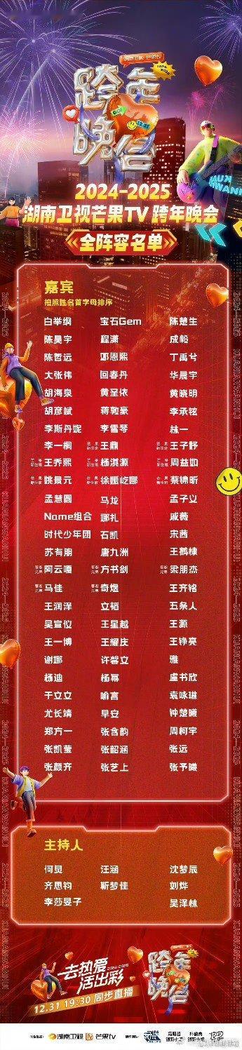 湖南卫视公布跨年全阵容 湖南卫视跨年晚会全阵容公布了，真的是精彩啊，但是所有人里