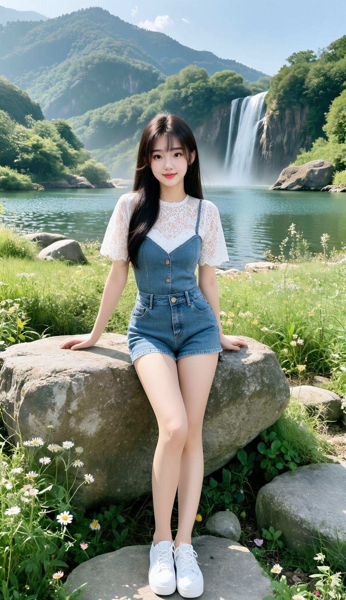 AI山野胶片写真感 抖音ai创作 山间瀑布 青山绿水
