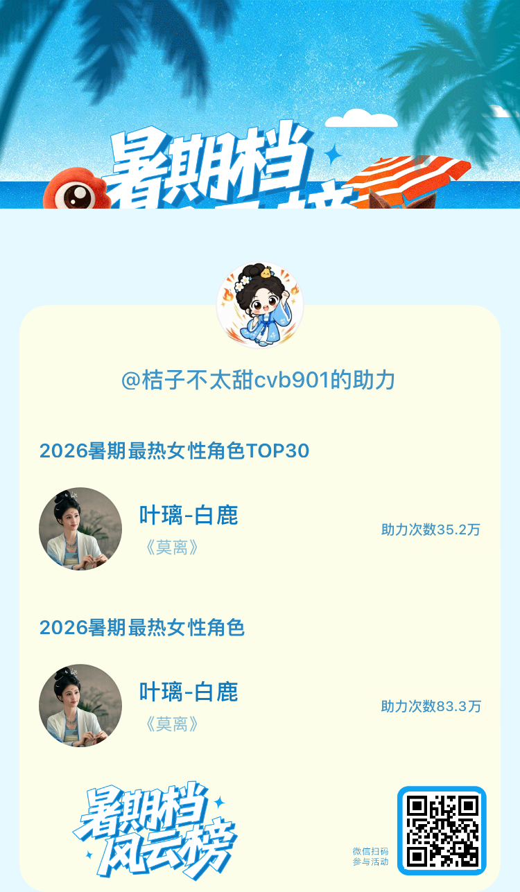 【暑期档风云榜】活动进行中，快来助力她成为今夏最热！2026暑期最热女性角色 暑