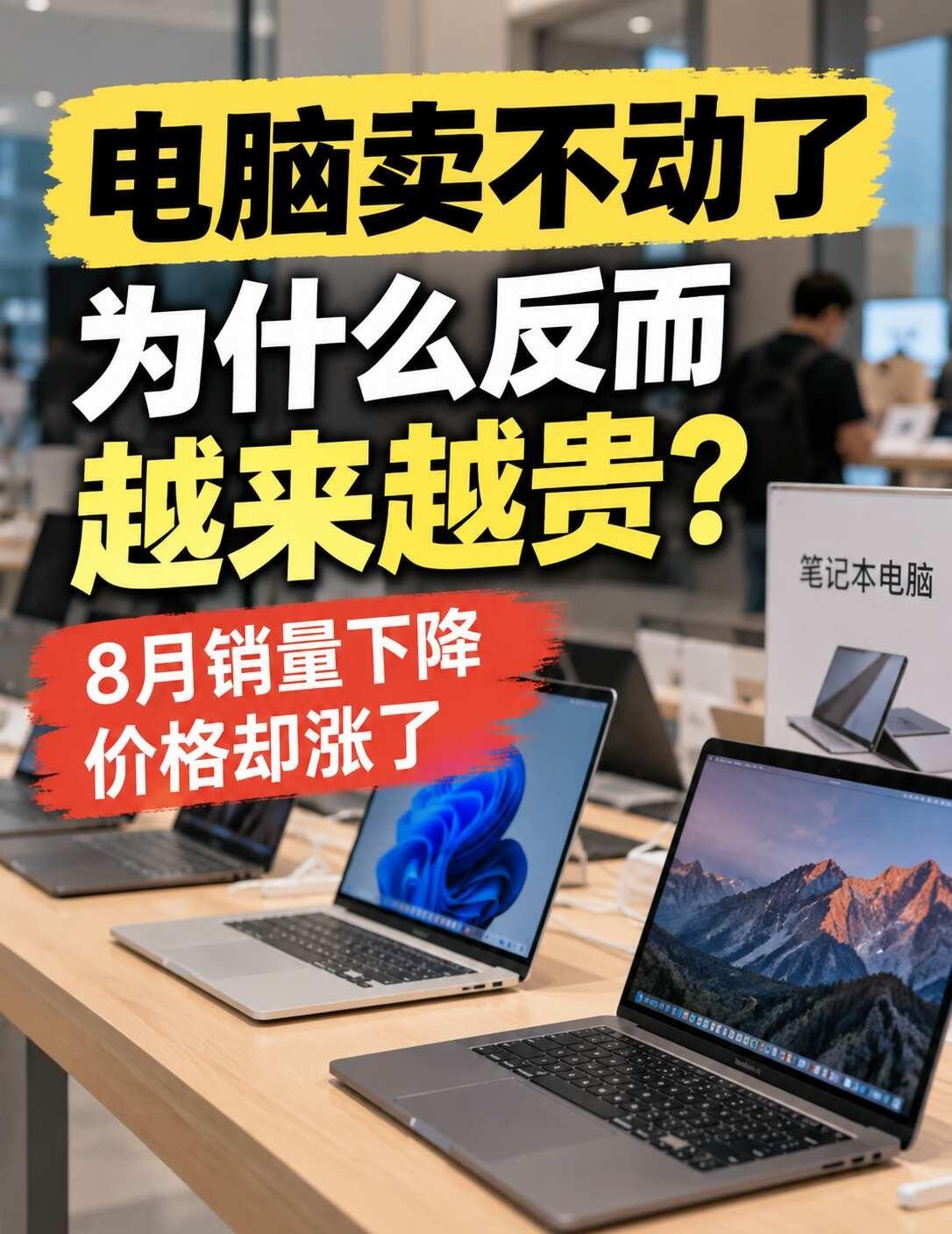 电脑卖不动了，为什么价格反而越来越贵？
最近看到一组挺反常的数据：
8月笔记本电