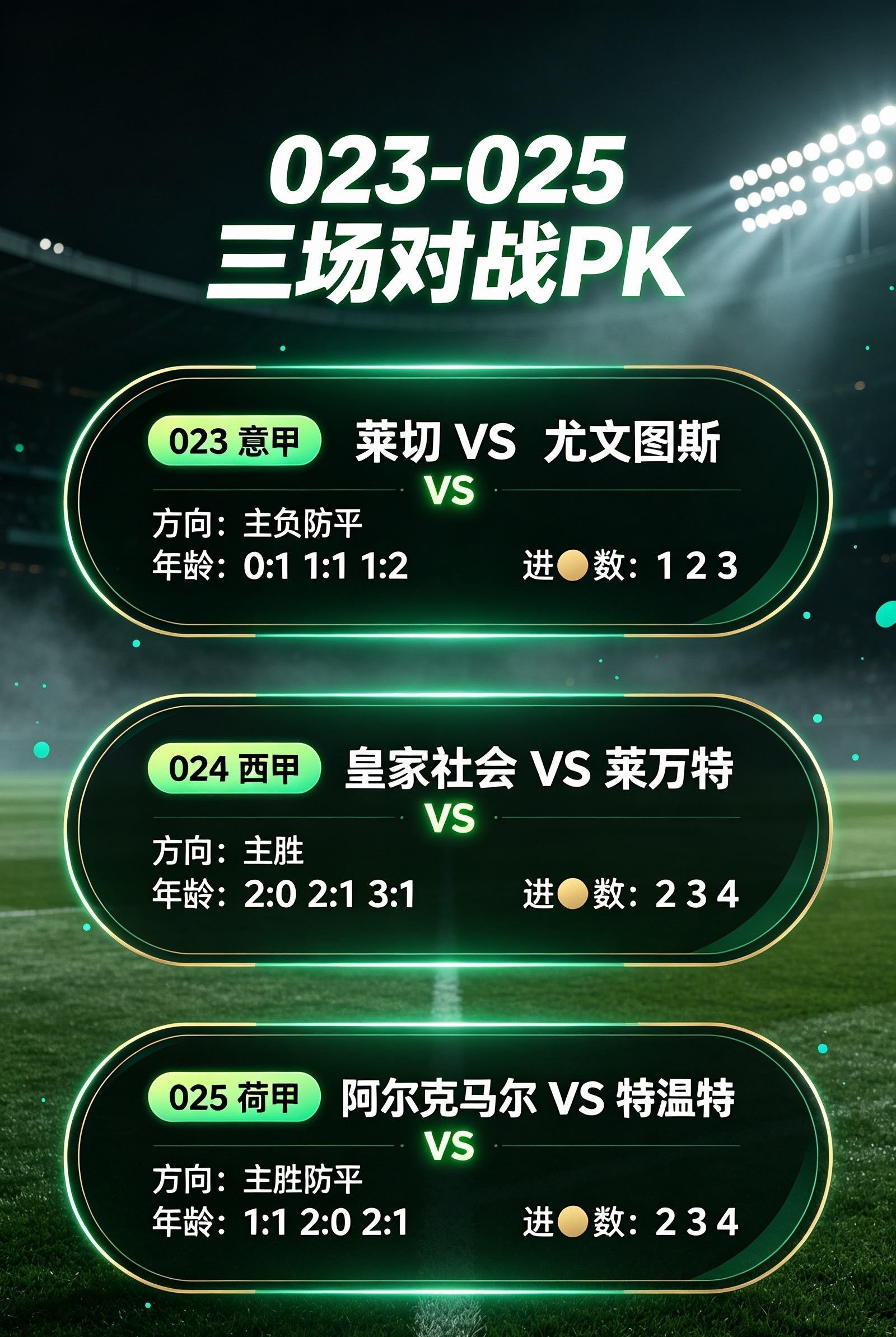 莱切 vs 尤文图斯023 意甲方向：主负防平年龄：0:1 1:1 1:2 进⚽