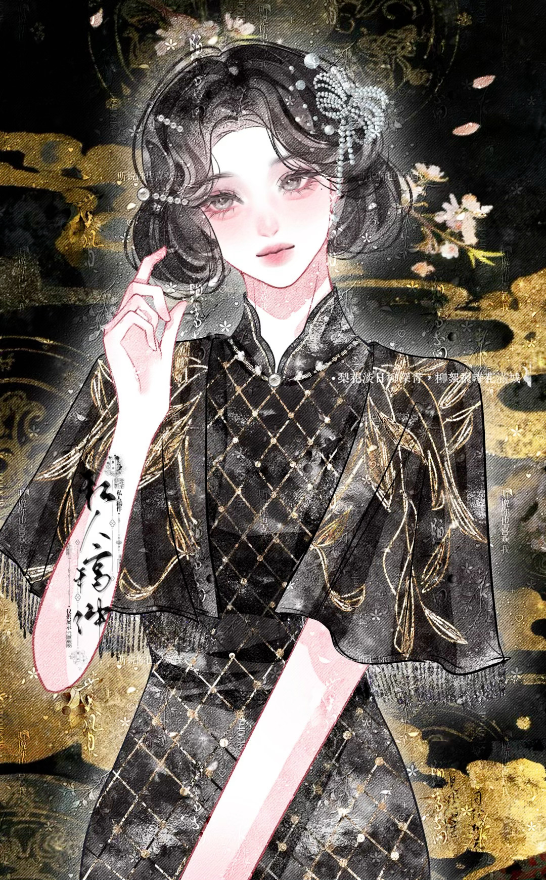 -观音不点 美人何作杀人客 霏霏雨下 轻敲烧着犹冷的白玉砖花影重叠 宵来怯梦 那