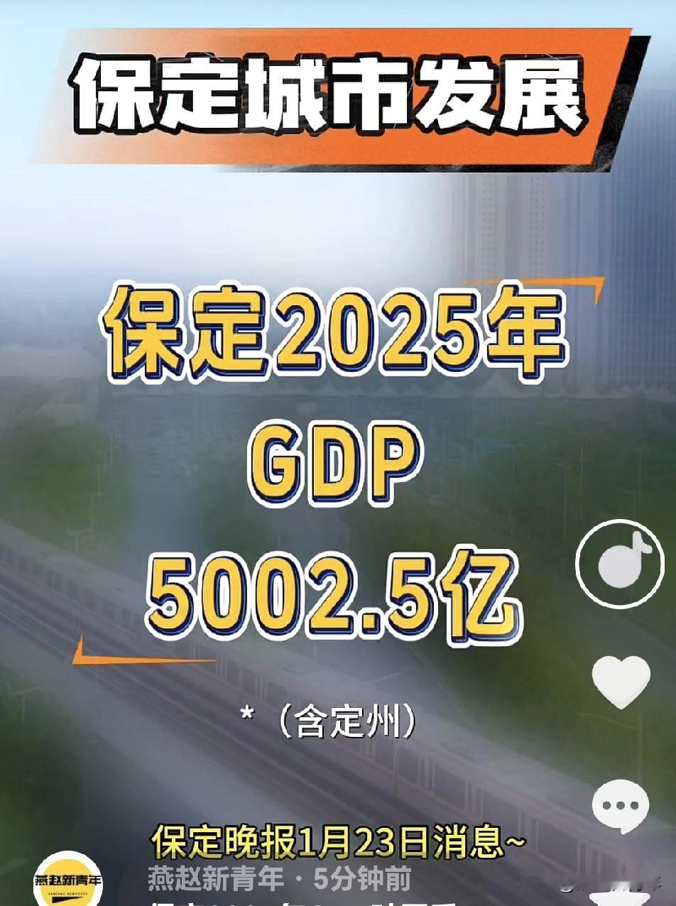 保定2025年GDP破五千亿啦（含定州），连续两年位居全省第三，为保定加油！全市