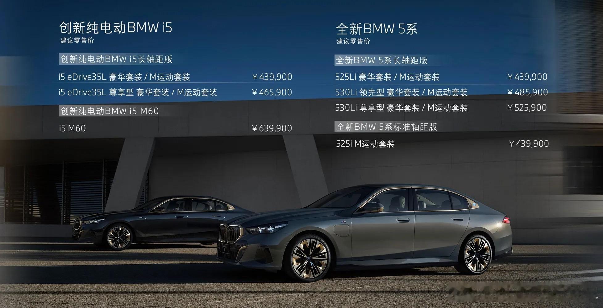 好家伙，全新宝马5系油电同价，525Li和I5都是43.99万起售，燃油车的溢价
