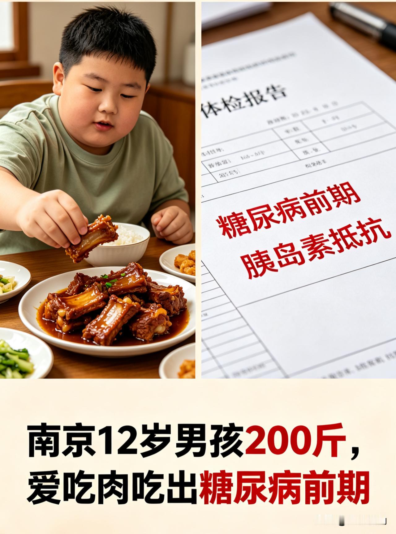 12岁男孩200斤，查出糖尿病前期！
很多家长还在错
南京儿童医院最近接诊的一个