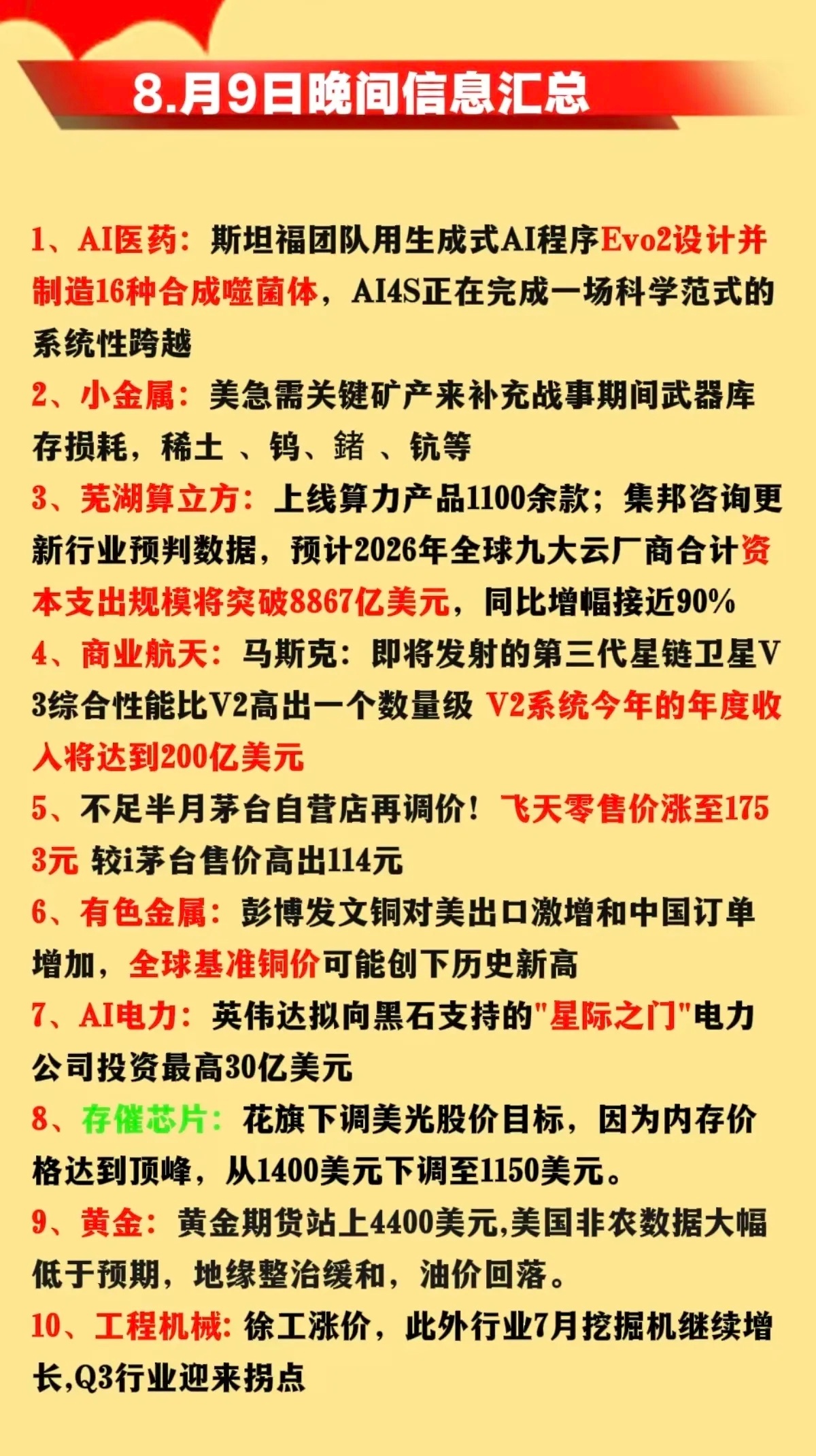 8.10周一 市场热点方向+深度投资逻辑参考结合周末外围宽松预期、产业催化与盘面