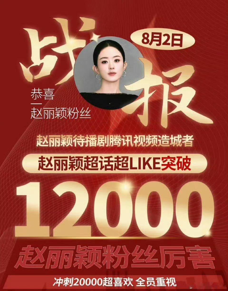 赵丽颖超like突破12000啦，太牛啦！颖火虫们真的好团结！[送花花][送花花