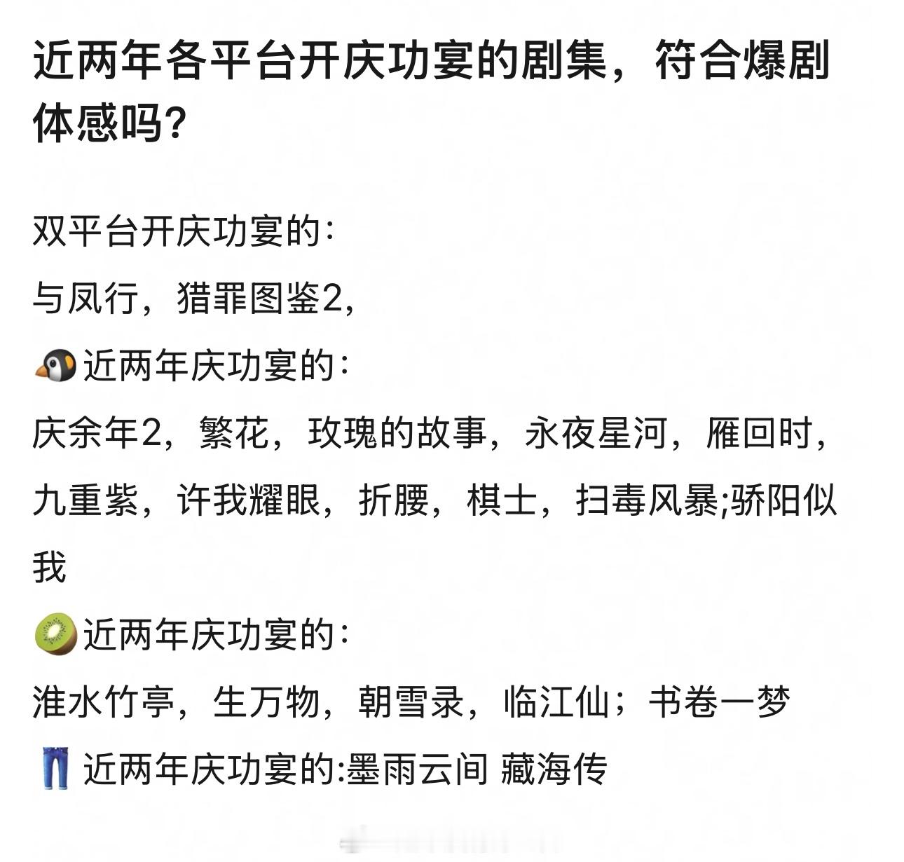 近2年各平台给开过庆功宴的剧集🈶 