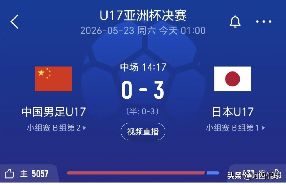 期望越大，失望越大。亚少赛决赛，中国国少队完全被压制，半场已经0：3落后。中国国