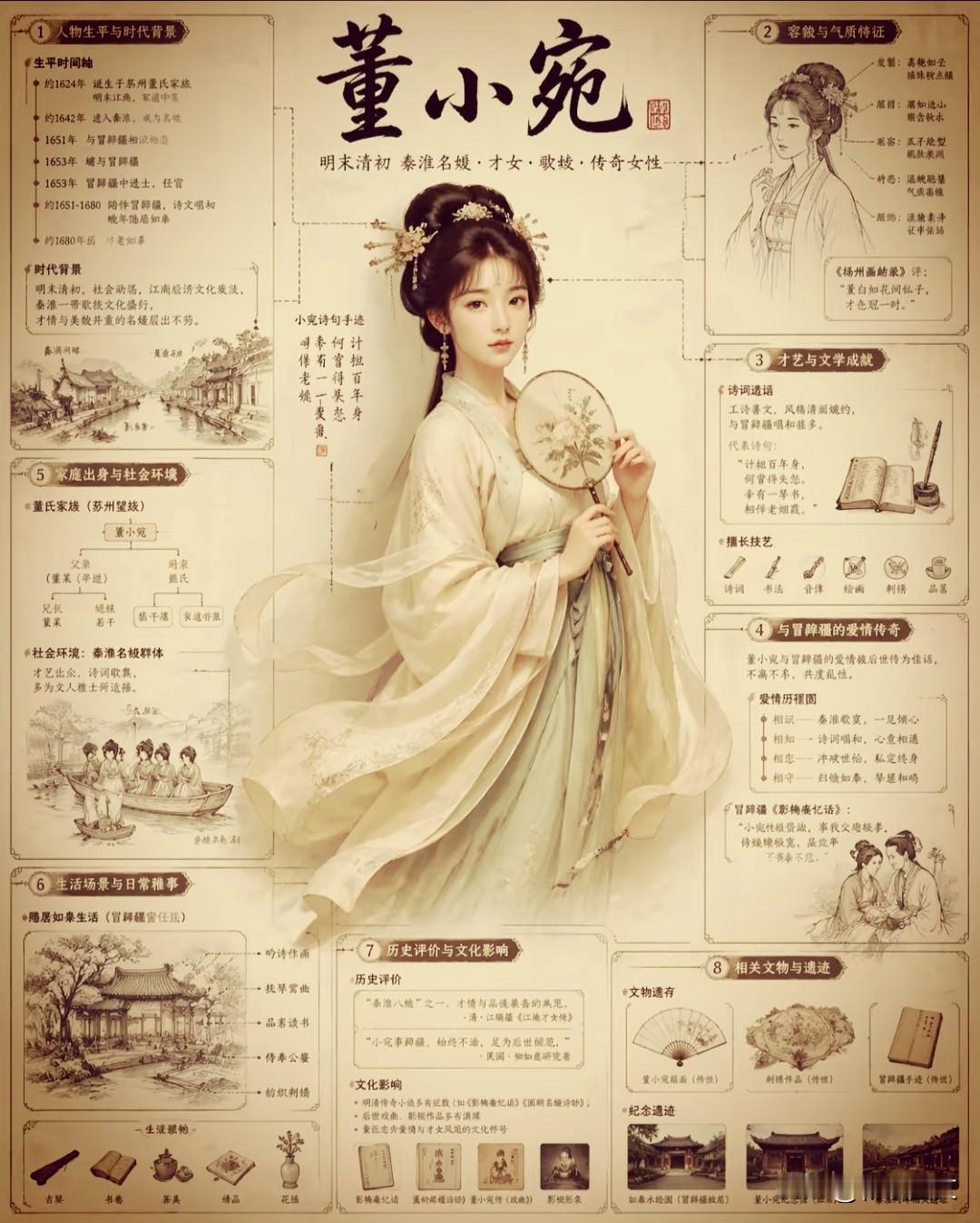 明末秦淮名妓董小宛
 
明末清初的秦淮河畔，桨声灯影里曾走出一位才情与风骨兼具的