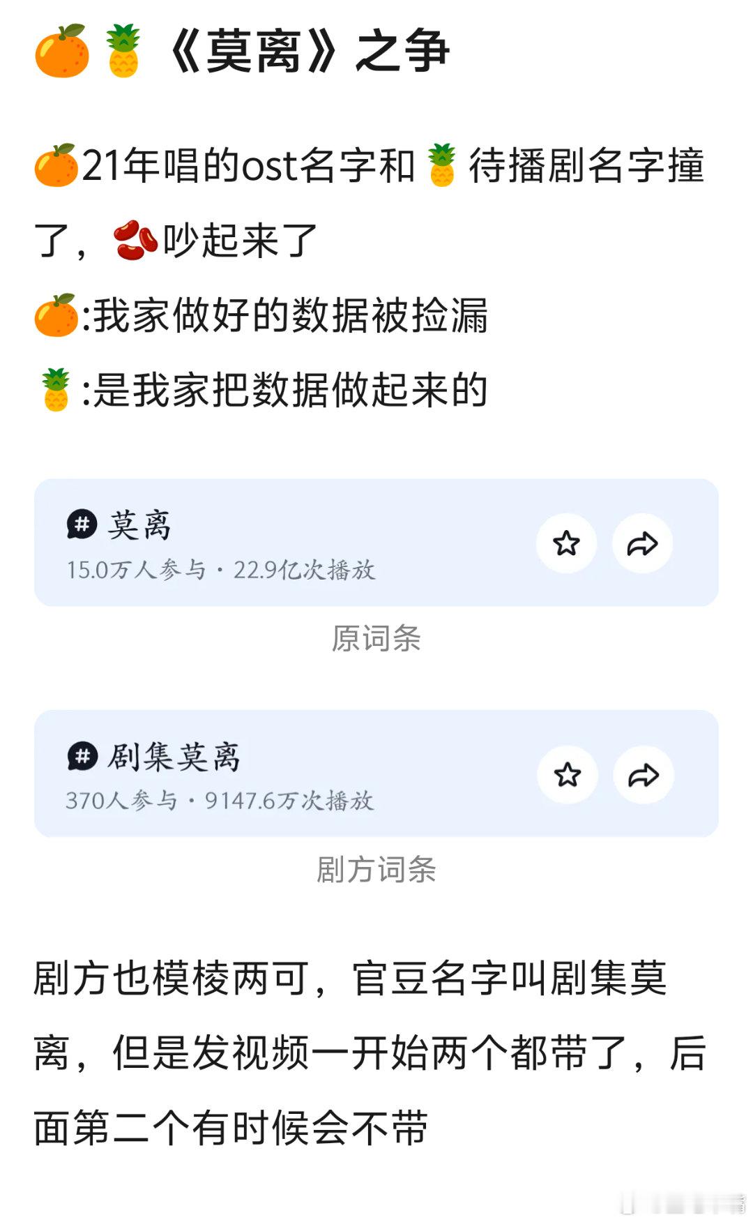 莫离 鞠婧祎的莫离和白鹿的莫离撞名字了鞠粉：我家做好的数据被捡漏了 