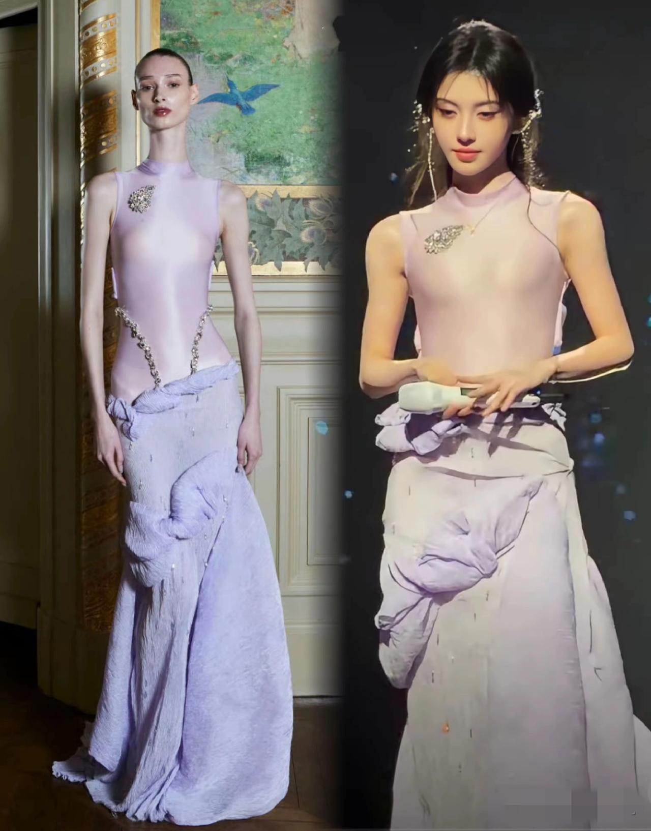 刷到这张图…，我发现之前错怪鞠婧祎了[捂脸]。这件衣服，估计谁来穿都没水花，非?