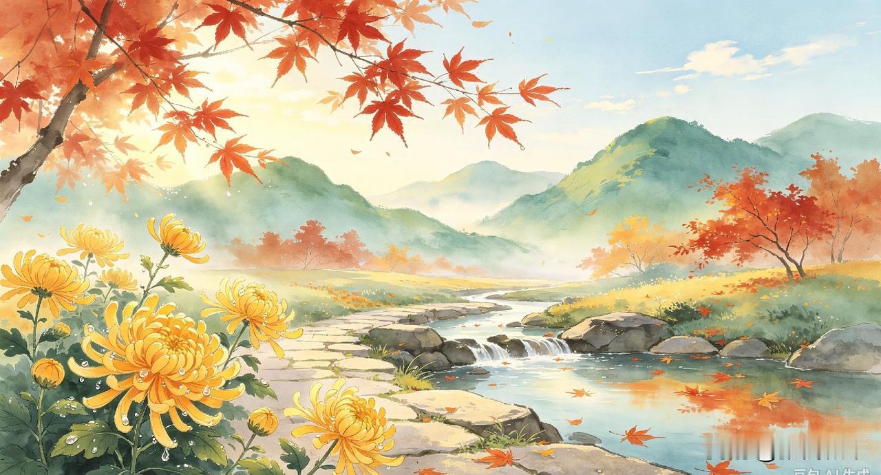 上联：枫红菊盛秋光妙，
下联：露淡风柔雅韵浓。
 
简析：
 对仗：枫红‑露淡、
