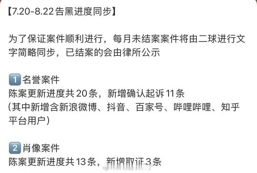 赵丽颖告黑进展，名誉权新增起诉11条，肖像权新增取证3条。 ​​​