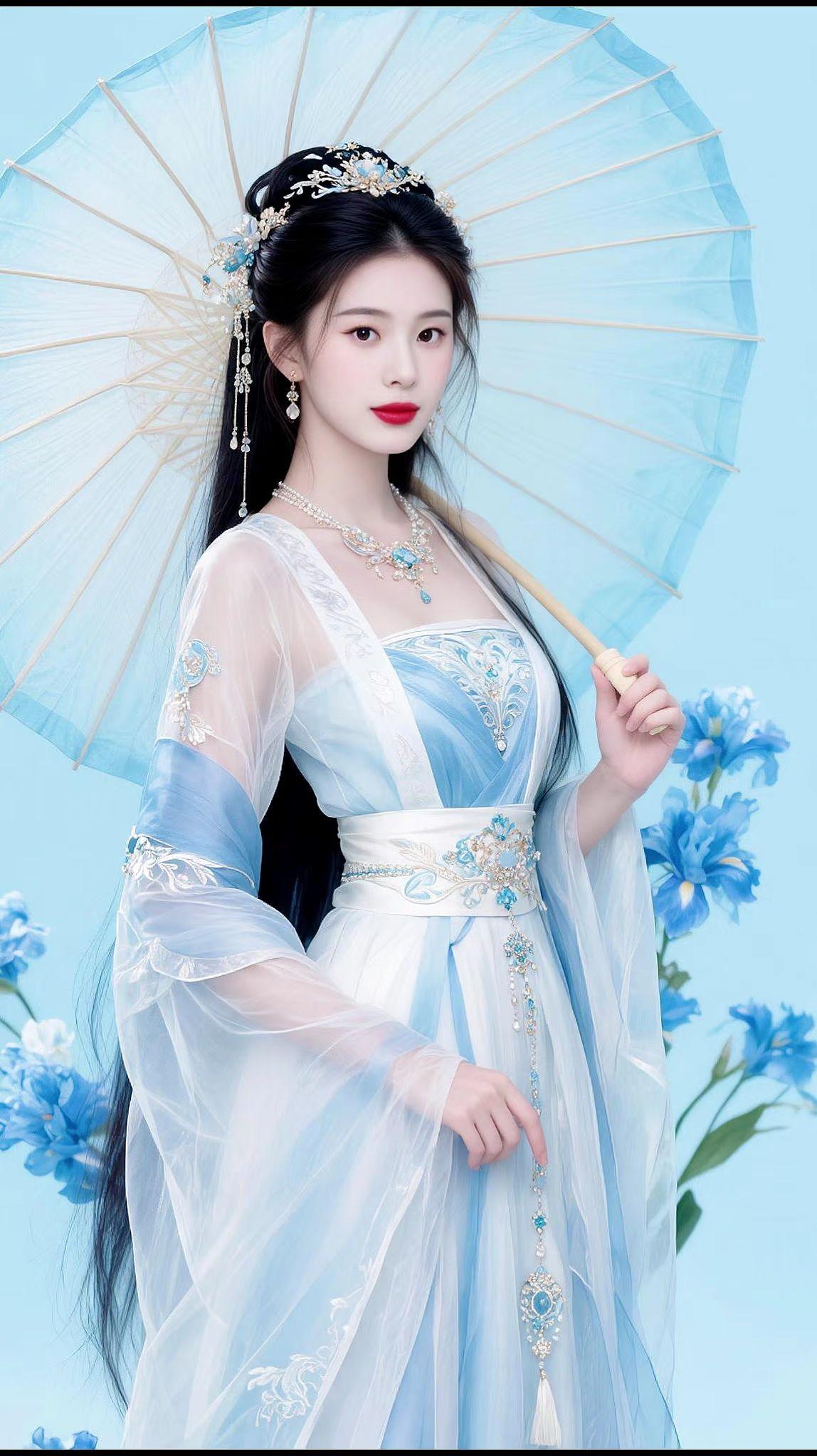 AI蓝白古风写真