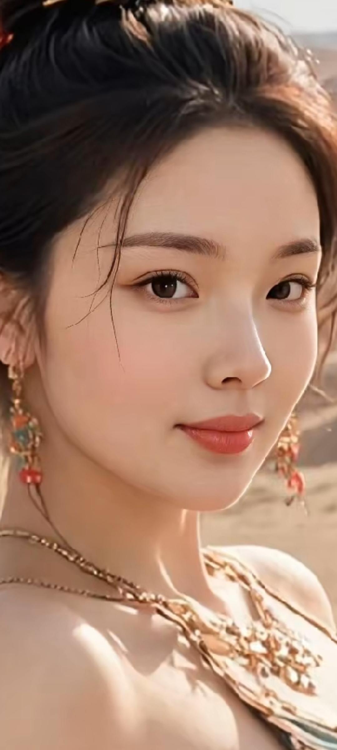 沙漠中的绝美少女，金饰闪耀，红唇欲滴，惊艳了时光。