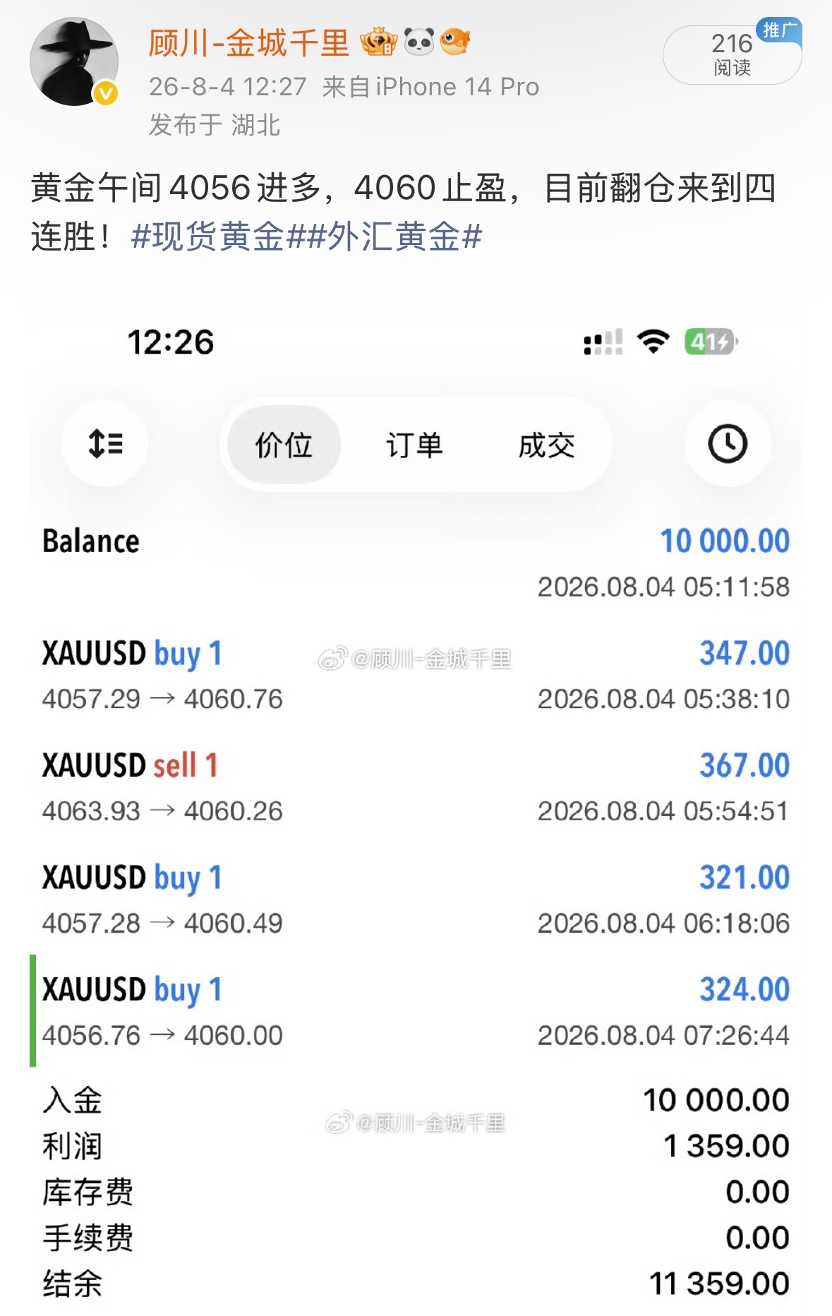 （图一）早间如今二连胜，短线收下6美！（图二）午间行情震荡，继续延续短线，三连胜