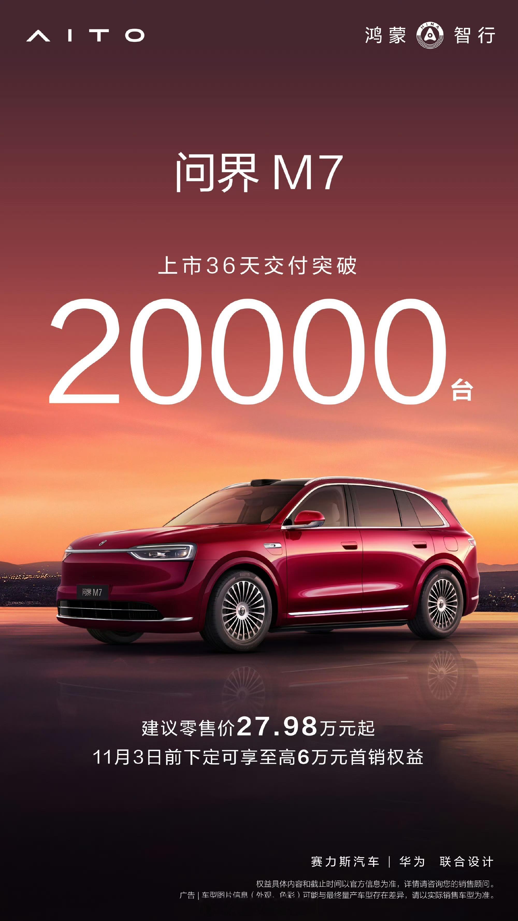 36天2万台，新M7相当猛啊！全新问界m7累计交付超2万台 ​​​