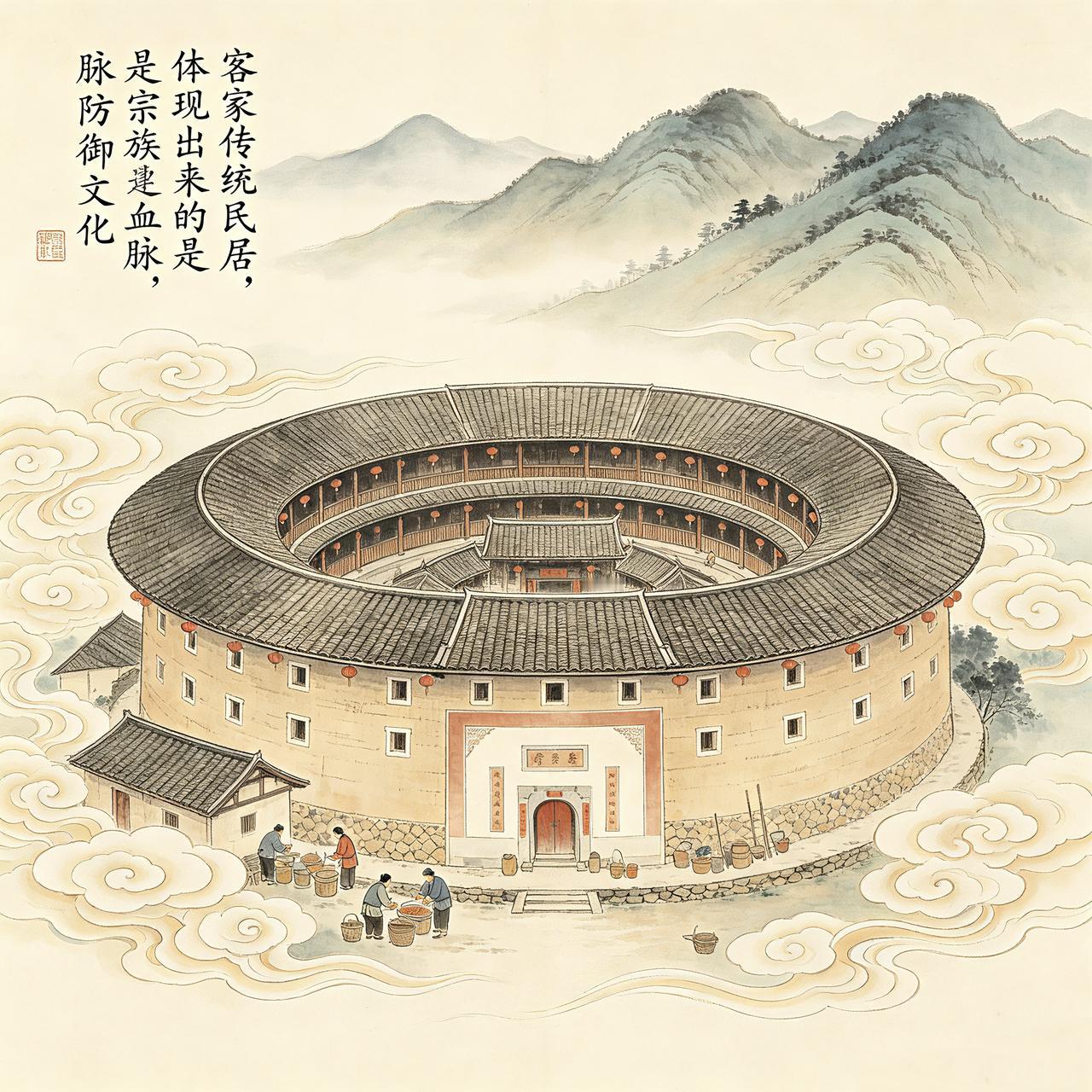 客家传统民居建筑，其实是汉族人宗族血缘制度的物化载体。
可以说，无论是闽西的圆形