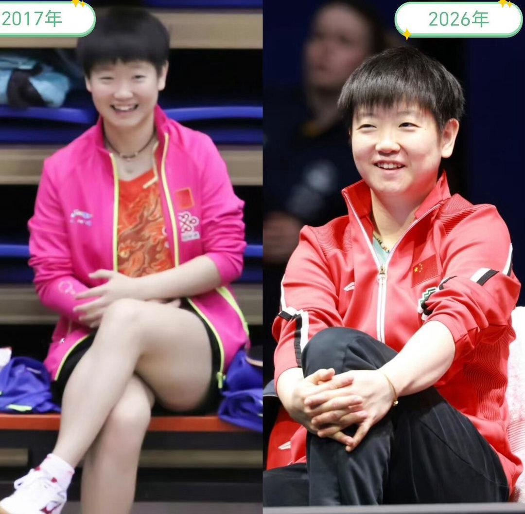 孙颖莎和九年前一模一样九年了，还是那个爱笑、可爱的莎莎乒乓球