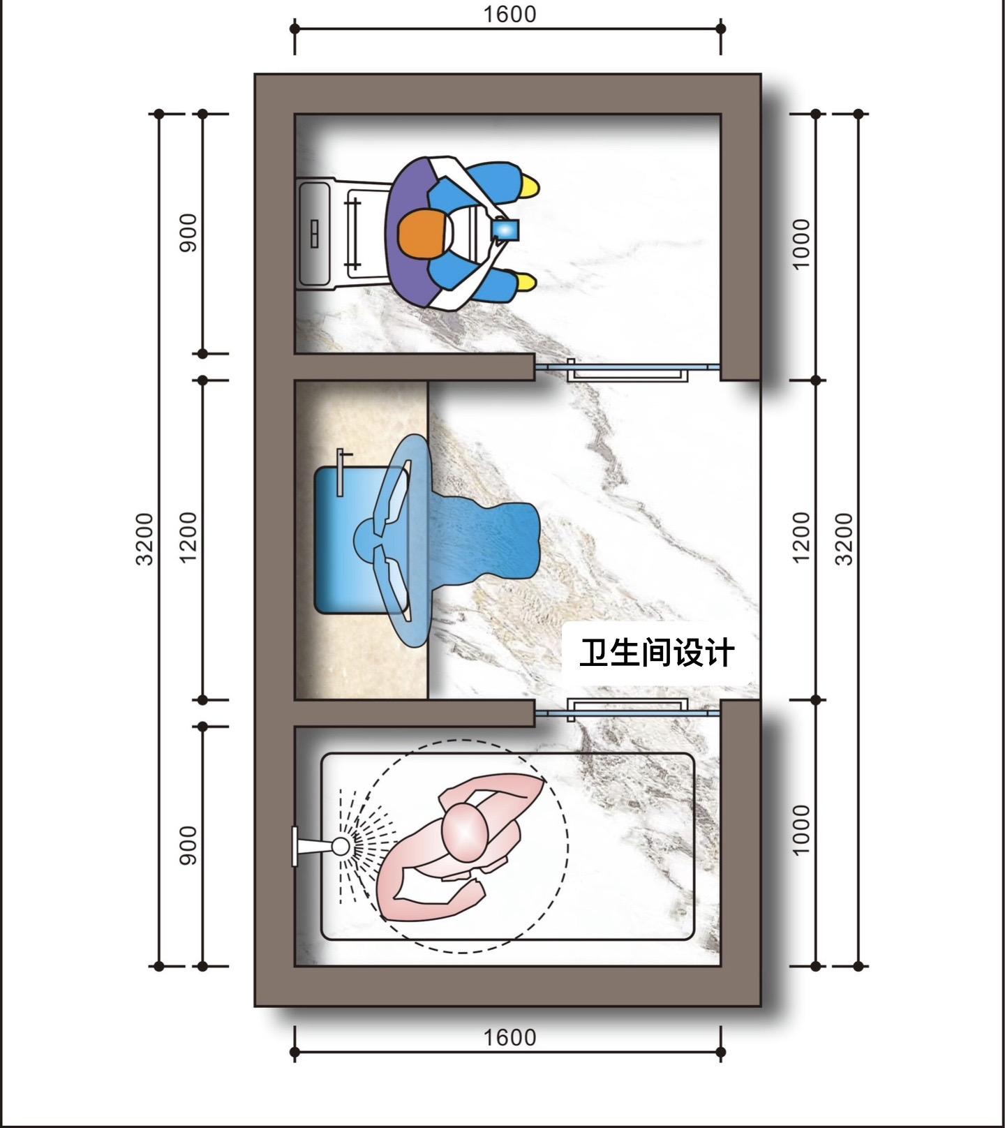 卫生间布局设计。