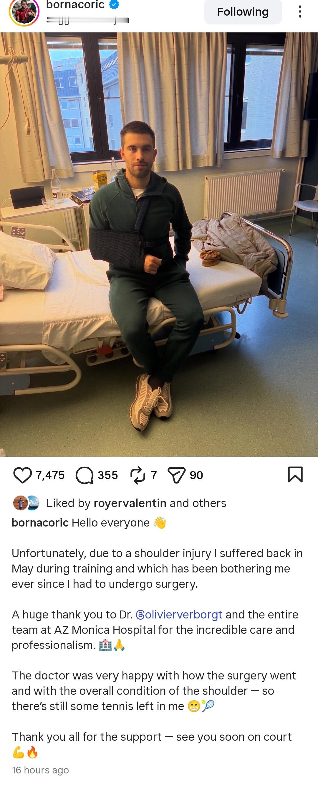 泥鳅刚刚做了一次肩部手术，五月以来伤病持续影响他的参赛和表现。手术进展良好，他还