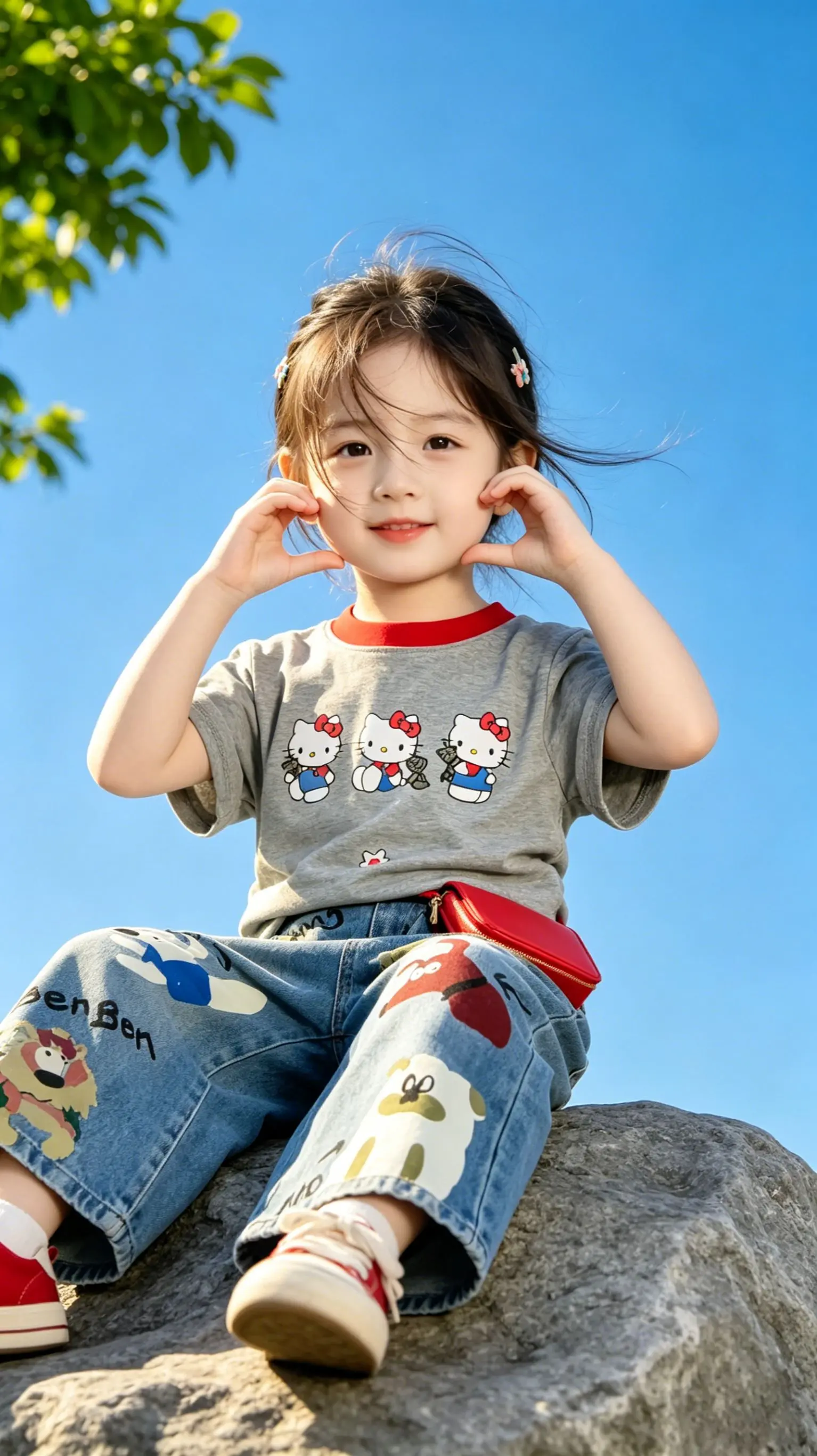 甜妹夏日穿搭公式~谁懂啊！给女儿穿这套出门，回头率直接拉满✨ 灰T+卡...