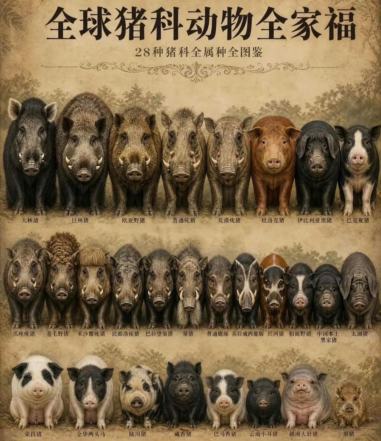 全球猪科动物全家福。