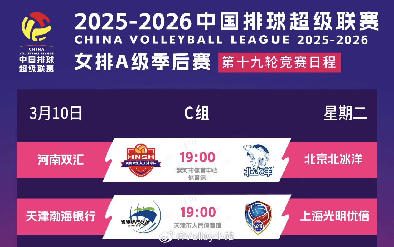 排超联赛季后赛第5轮今日赛程安排排超联赛2025-2026中国排球超级联赛