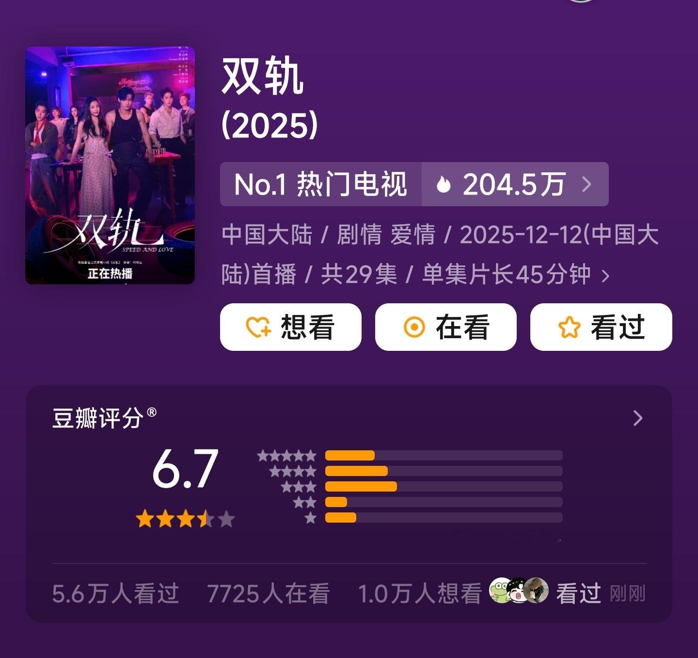虞书欣双轨开分虞书欣，何与主演的《双轨》，开分6.7。赵露思，陈伟霆主演的《许我
