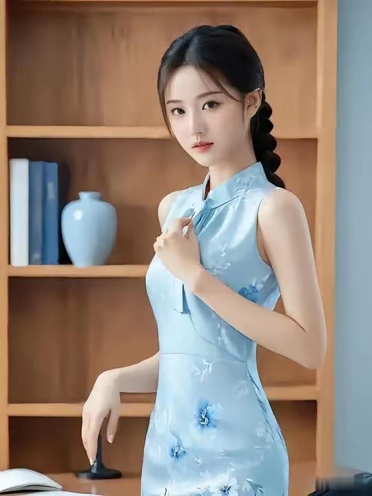 优雅蓝花旗袍，尽显东方韵味