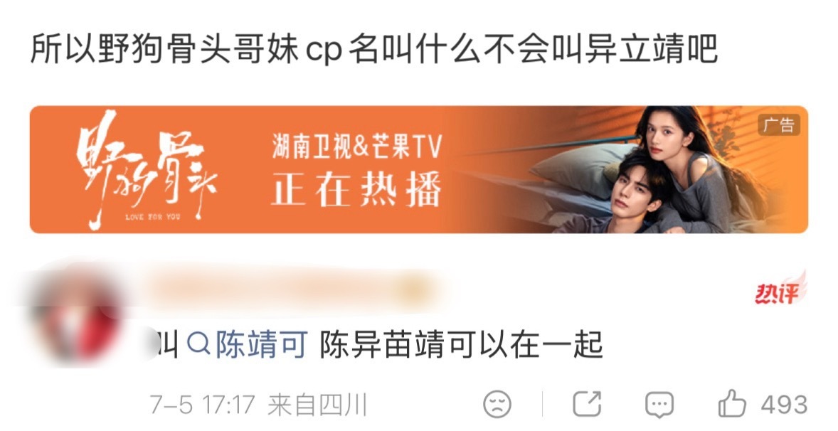 野狗骨头高开啊，有人说张婧仪宋威龙的角色cp名可以叫陈靖可我都我都