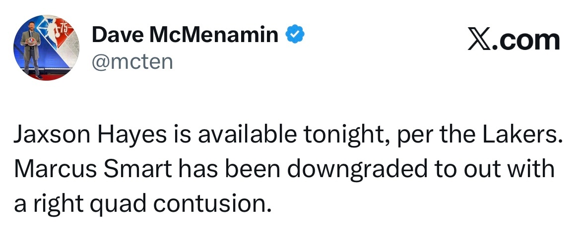 海斯出战，斯玛特缺席比赛。 ​​​