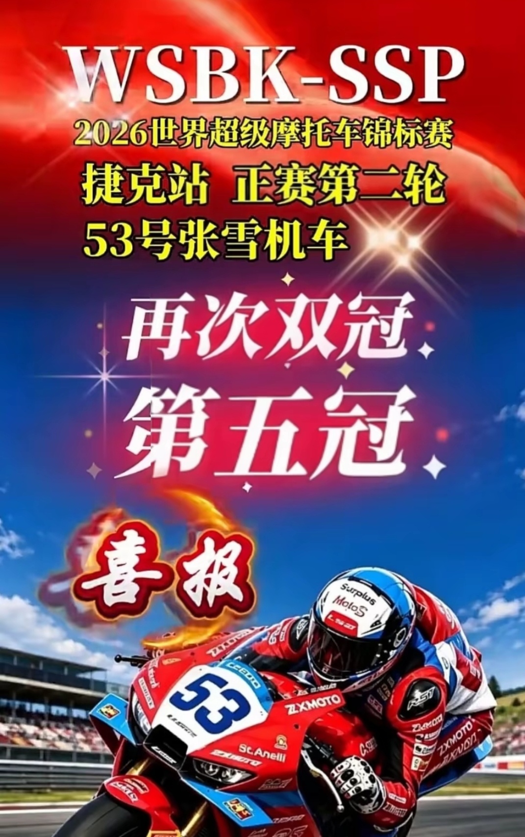 张雪机车夺得5冠厉害 