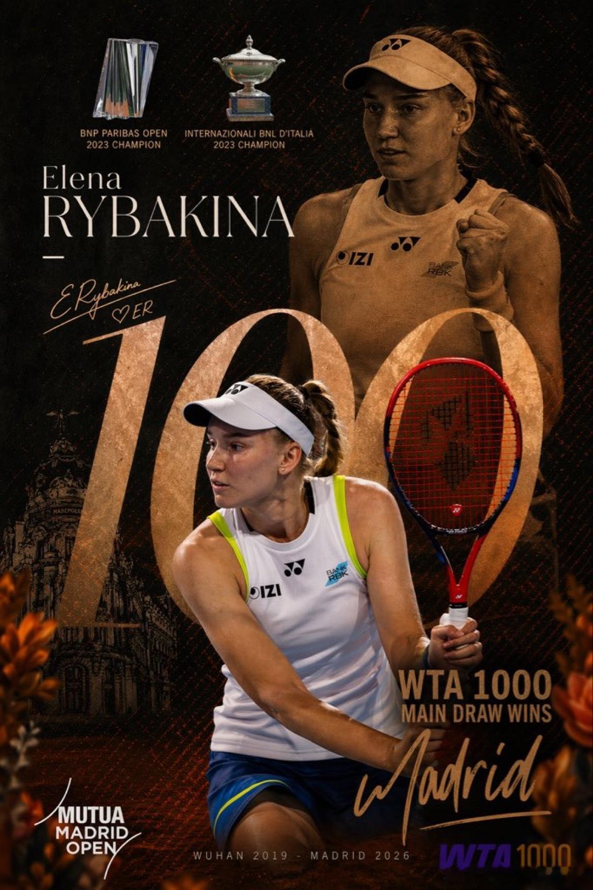 居然没发现，今天获胜是莱巴金娜1000赛第100胜里程碑哦莱巴金娜生涯斩获100