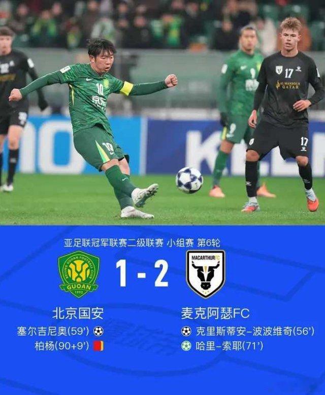 北京时间12月11日亚足联冠军联赛二级联赛 小组赛 第6轮，北京国安对阵麦克阿瑟
