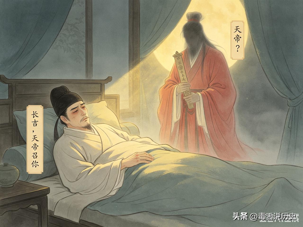 唐元和十一年冬，诗人李贺病倒了，做了个奇怪的梦，醒来片刻立即写了下来，然后就死了