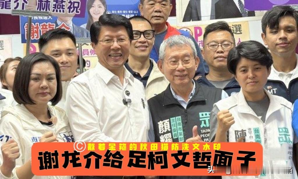 谢龙介登记台南市长率蓝白大团结，补喊“民众党全垒打”，给足柯文哲面子～

岛内“
