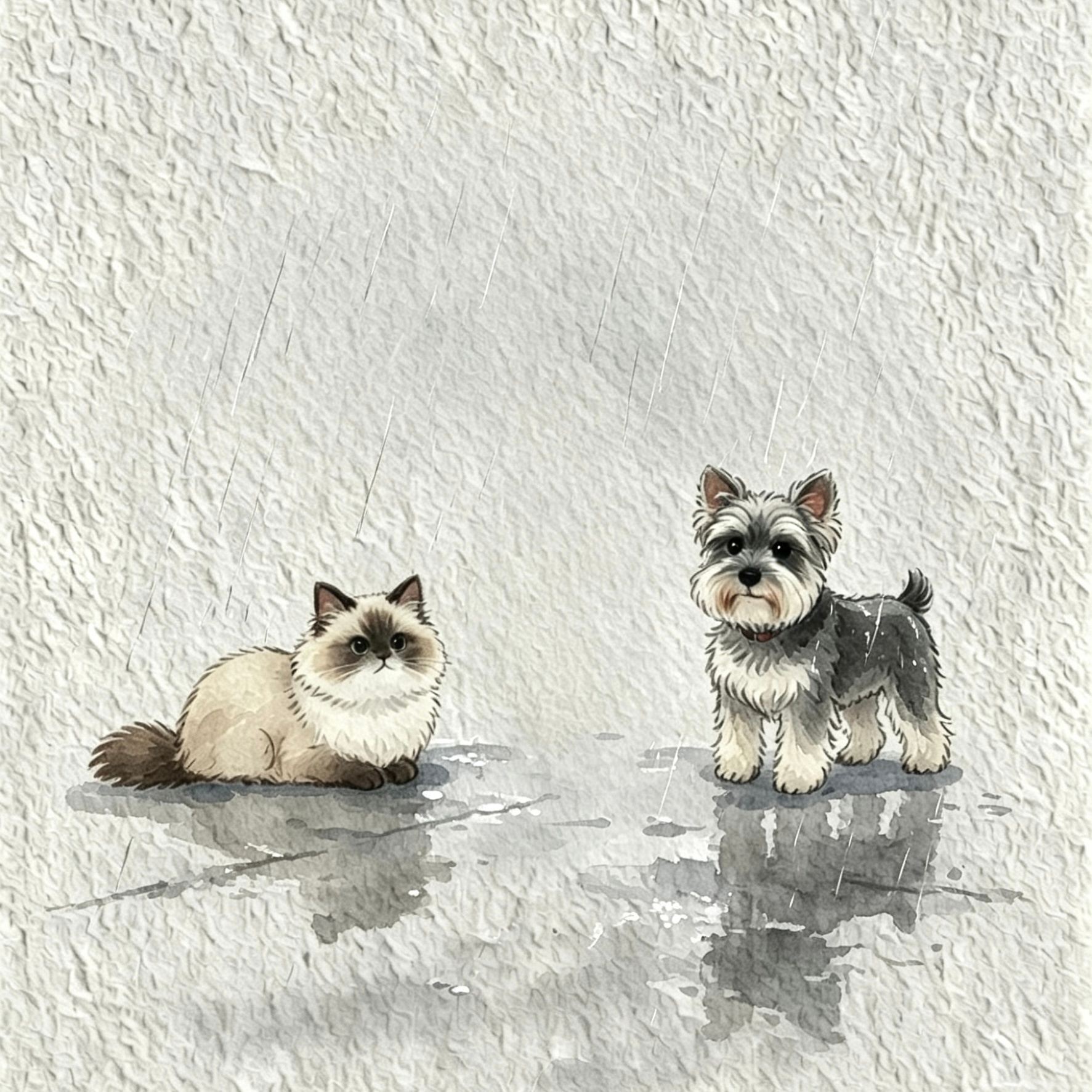 躲雨小分队下雨天哗啦啦落起雨珠，小🐧撑起一把小透明伞，独自站在水洼里，安稳地避