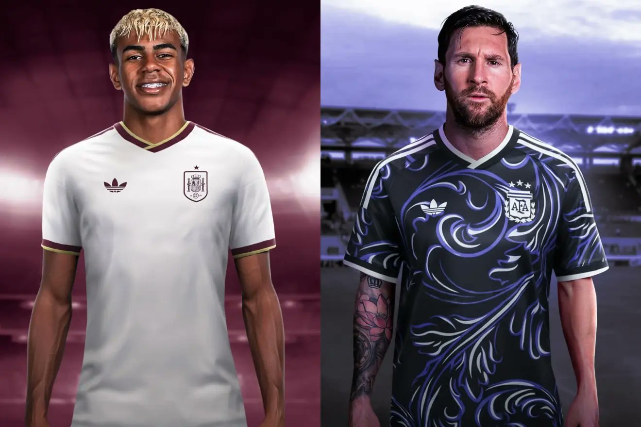 🚨预计阿根廷队和西班牙队将在欧美杯中身穿新款客场球衣。👕🏆 （marca）