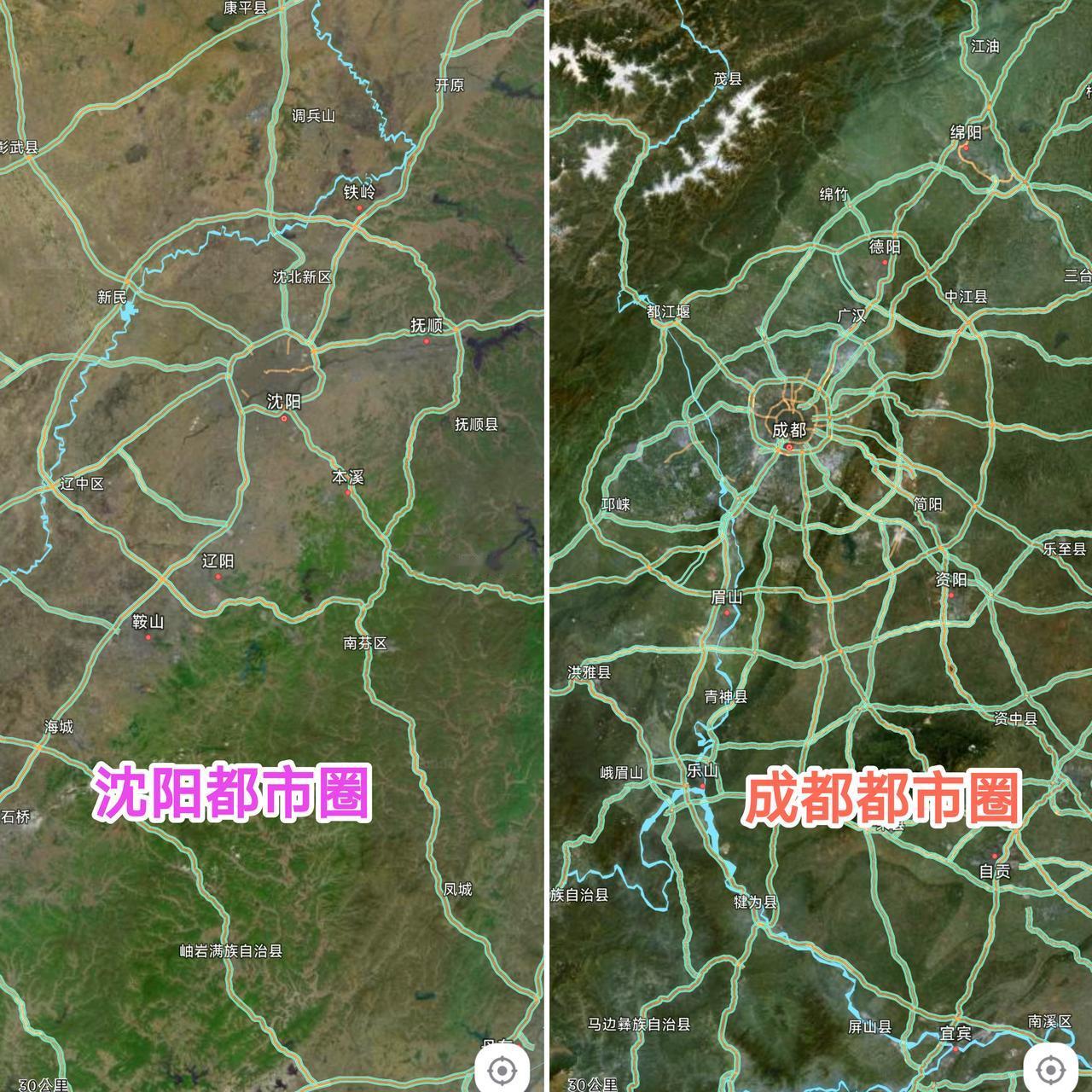 纵观成都与沈阳都市圈的路网布局内心是感触颇深，整体的框架旗鼓相当。沈阳四环跟成都