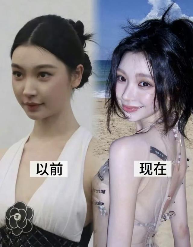 对比早期照片 易梦玲真的暴瘦了很多 